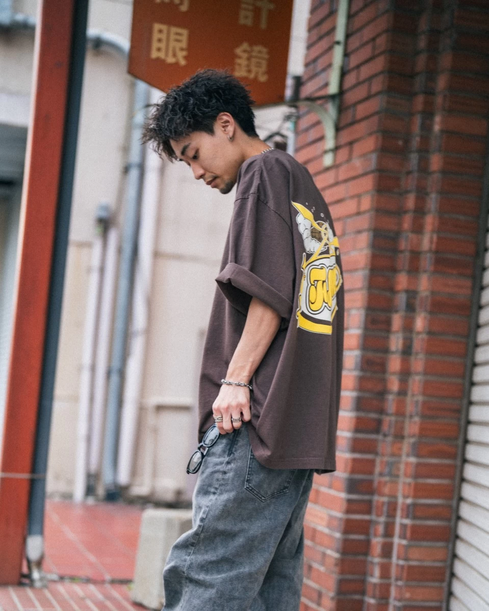 【FLAMBAGE】7.5oz HEAVY WEIGHT DROP SHOULDER BACK PRINT T-shirt(F04M)